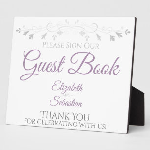 Plaque Photo Lavender Purple & Grey Sign Our Guest Book Mariage