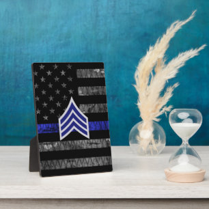 Plaque Photo Le sergent Stripes Mince Ligne Bleue Distressed Dr