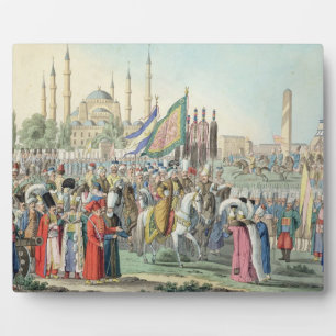 Plaque Photo Le sultan turc révisant ses Janissaires (engr