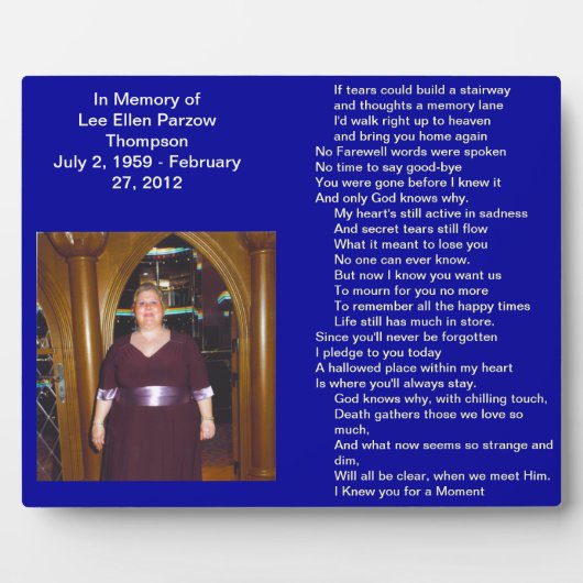 Plaque Photo Lee Ellen Parzow Thompson (Devant)