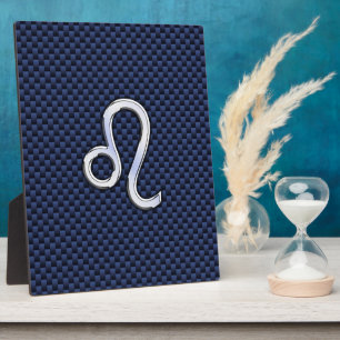 Plaque Photo Léo Zodiac Sign on Navy Blue Carbon Fiber Print