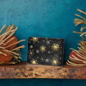 Plaque Photo Les flocons dorés de Noël sur l'Arrière - plan noi (Côté)