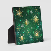 Plaque Photo Les flocons dorés de Noël sur l'Arrière - plan ver (Recto)