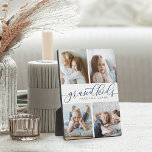 Plaque Photo Les petits font la vie grand | Quatre photos<br><div class="desc">Créez un cadeau sucré pour une grand-mère ou un grand-père bien-aimés avec cette belle plaque photo collage. "Les petits-enfants font grandir la vie" apparaît dans le centre en lettres de calligraphie bleu marine et gris. Customisez avec 4 photos de leurs petits-enfants.</div>