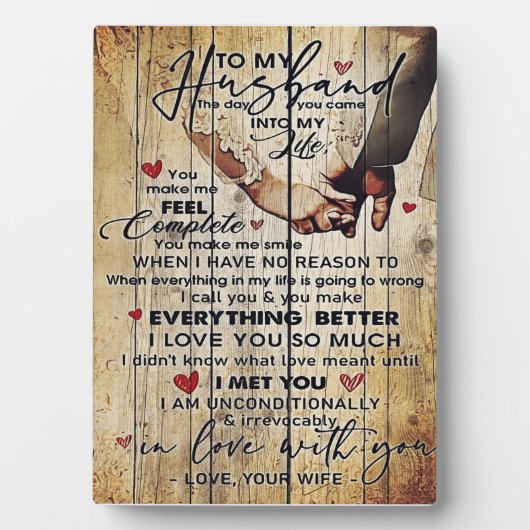 Plaque Photo Lettre À Mon Mari, Belle Citations Cadeau (Devant)