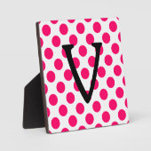 Plaque Photo Lettre V sur Pois roses blancs (Recto)