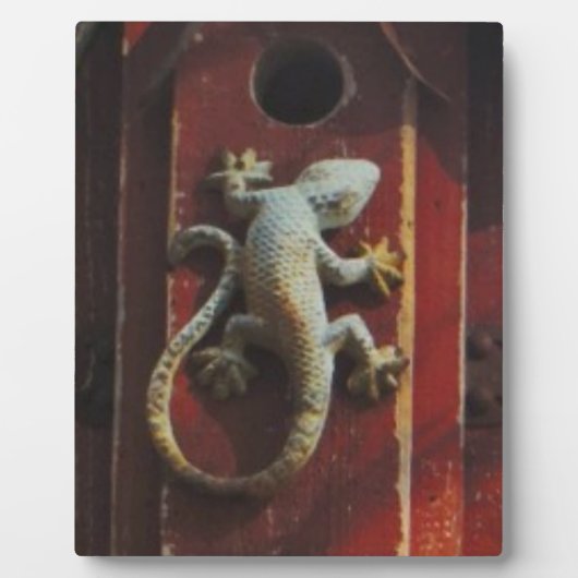 Plaque Photo lézard gris sur bois usé (Devant)