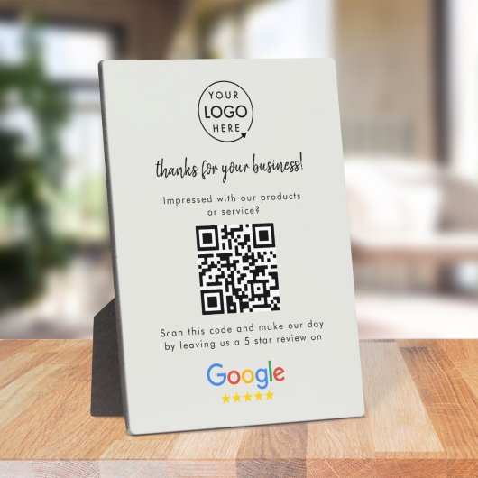 Plaque Photo Lien Google Review | QR Code Gris Business Reviews