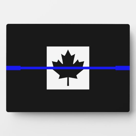 Plaque Photo Ligne bleue mince sur le drapeau canadien (Devant)