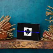 Plaque Photo Ligne bleue mince sur le drapeau canadien (Côté)