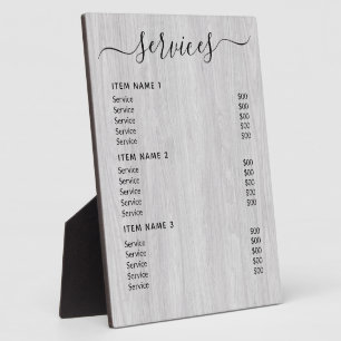 Plaque Photo Liste de prix professionnelle moderne pour les ent