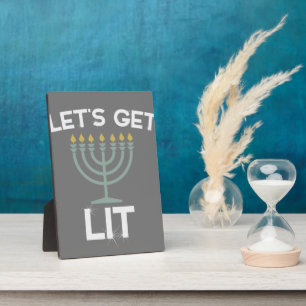 Plaque Photo Lit Menorah Chanukah