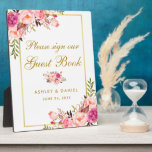 Plaque Photo Livre d'or Floral Pink Blush Mariage<br><div class="desc">Floral Rose Blush Gold Mariage Livre d'invité Plaque</div>