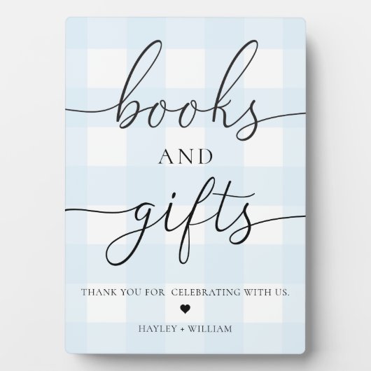 Plaque Photo Livres et cadeaux En vichy bleu (Devant)