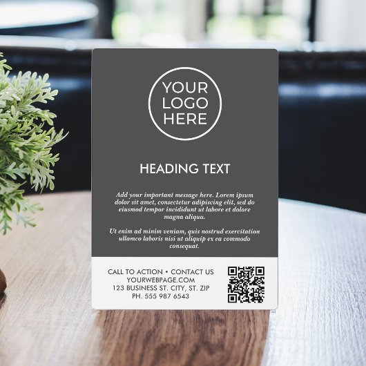 Plaque Photo Logo professionnel gris personnalisé Code QR