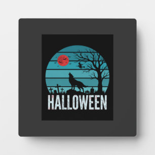 Plaque Photo Loup d'Halloween Cimetière Lune Vecteur