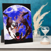 Plaque Photo Loup et Pleine lune (Côté)