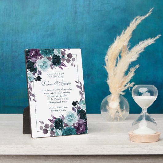 Plaque Photo Love Bloom | Turquoise Purple Moody Wreath Keepsak (Côté)
