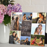 Plaque Photo Love Life With You 7 Photo Collage | Bois<br><div class="desc">Collage photo moderne que vous pouvez personnaliser avec 7 de vos photos préférées. Le modèle est configuré pour vous permettre d'ajouter vos photos, en travaillant dans le sens des aiguilles d'une montre en haut à gauche. Le texte dit "aimer la vie avec vous" dans un script élégant et la typographie...</div>