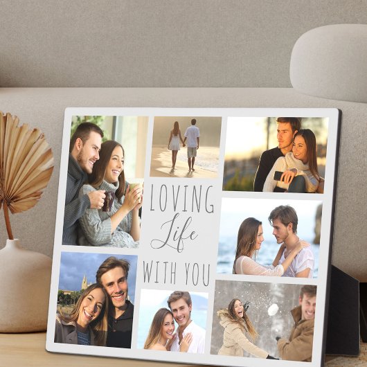 Plaque Photo Love Life With You 7 Photo Collage - Grey