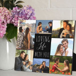 Plaque Photo Love Life With You 7 Photo Collage | Noir<br><div class="desc">Collage photo moderne que vous pouvez personnaliser avec 7 de vos photos préférées. Le modèle est configuré pour vous permettre d'ajouter vos photos, en travaillant dans le sens des aiguilles d'une montre en haut à gauche. Le texte dit "aimer la vie avec vous" dans un script élégant et la typographie...</div>
