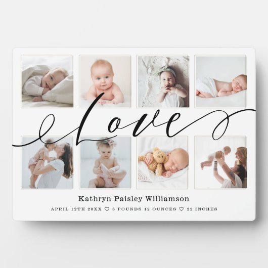Plaque Photo Love Script Photo Collage Keepsaké et statistiques (Devant)