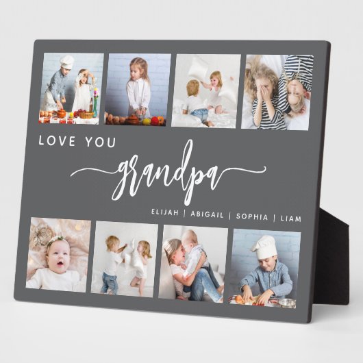 Plaque Photo Love You Grandpa 8 Photo Collage Gris (Côté)