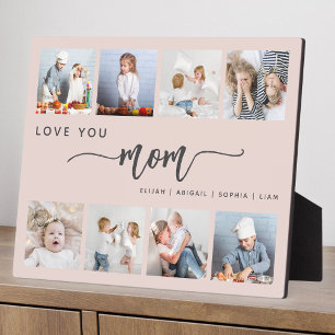 Plaque Photo Love You Mom 8 Photo Collage Rose Pâle
