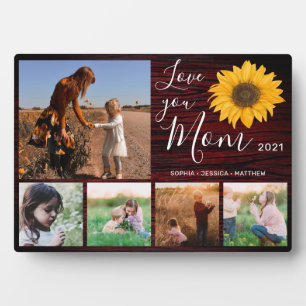 Plaque Photo Love You Mom Family Photo Collage Tournesol rustiq