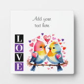 Plaque Photo Lovebirds romantic custom text valentine purple (Devant)
