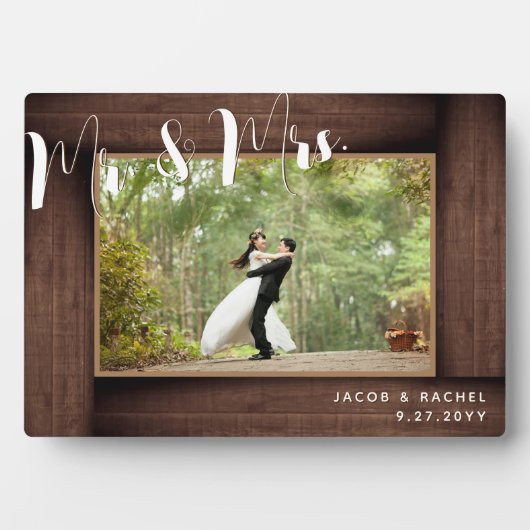 Plaque Photo M. & Mrs Script Rustic Mariage Photo Frame (Devant)