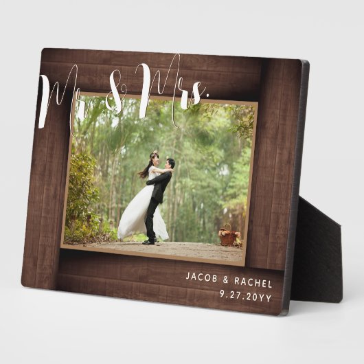 Plaque Photo M. & Mrs Script Rustic Mariage Photo Frame (Côté)
