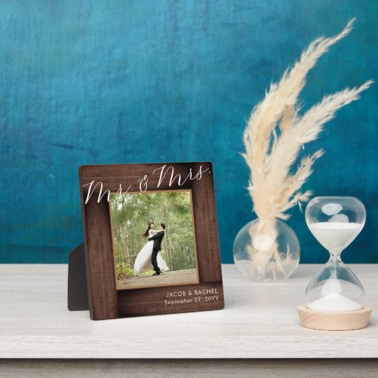 Plaque Photo M. Rustic & Mme Mariage Elegant Script Photo (Insitu)