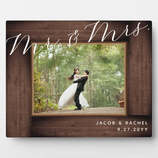 Plaque Photo M. Rustic & Mrs Elegant Script Mariage Photo (Devant)