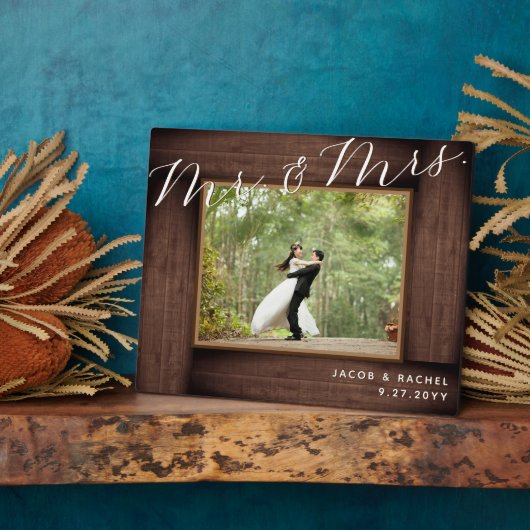 Plaque Photo M. Rustic & Mrs Elegant Script Mariage Photo (Côté)