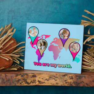 Plaque Photo Magnifique Multicolor World Map Photo Collage