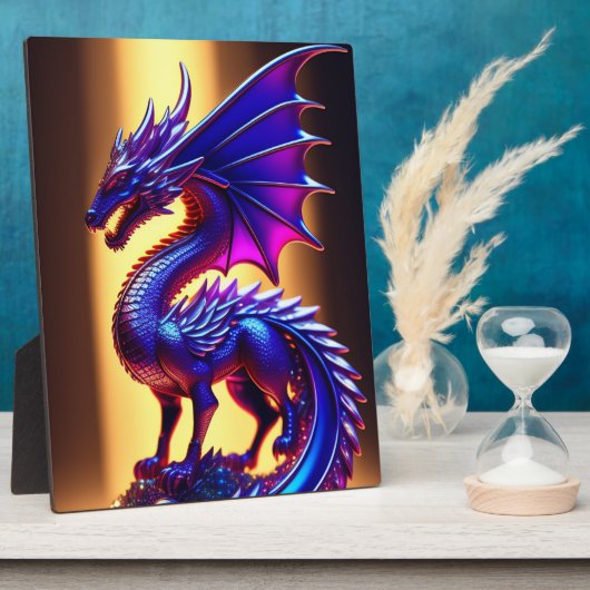 Plaque Photo Magnifique Tablette Dragon Statue en Verre Violet (Côté)