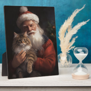 Plaque Photo Maine Coon avec le Père Noël Festif Noël 