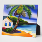 Plaque Photo Maison de plage blanche et eau bleue (Côté)