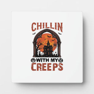 Plaque Photo Maison hantée Halloween Chillin Creeps Lune Orange