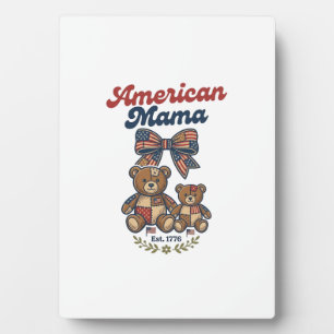 Plaque Photo Mama Américaine Ours Patriote Patchwork Vector Des