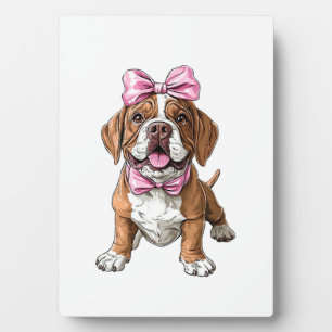 Plaque Photo Maman Chienne Fille Mastiff Ruban Coquette Rose