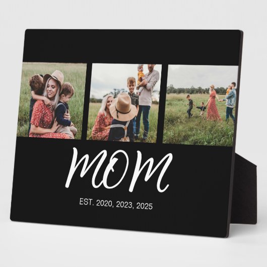 Plaque Photo Maman Elegant Script Black 3 Photo (Côté)