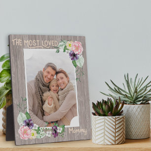 Plaque Photo Maman la Plus Aimée - Fleur Florale Aquarelle Rust