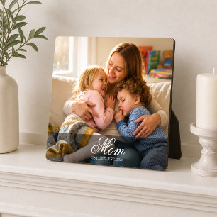 Plaque Photo Maman personnalisée sur un script élégant établi P