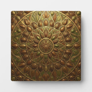 Plaque Photo Mandala florale en bronze doré orné en relief