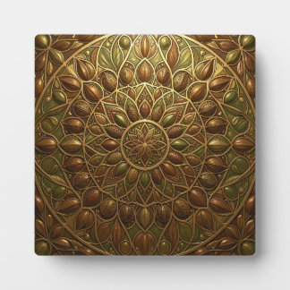 Plaque Photo Mandala florale en bronze doré orné en relief
