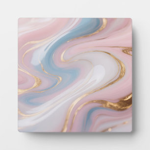 Plaque Photo Marbre Abstrait Tourbillon Rose Bleu Or