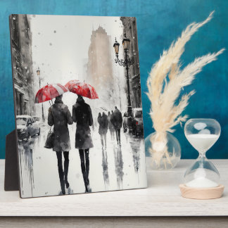 Plaque Photo Marcher dans l'aquarelle de pluie Imprimer