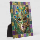 Plaque Photo Mardi Gras Gold Ceramic Peacock Feature Masque (Côté)